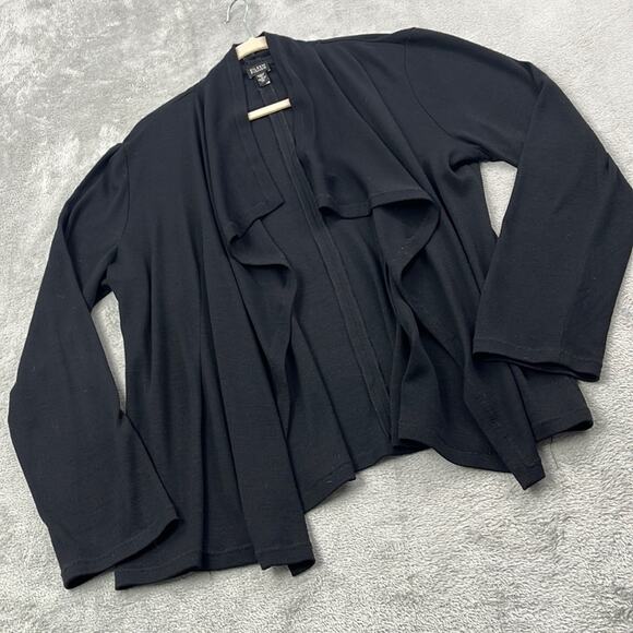 Eileen Fisher XL 100% Wool Black Open Drape Cardigan Sweater - Picture 1 of 16